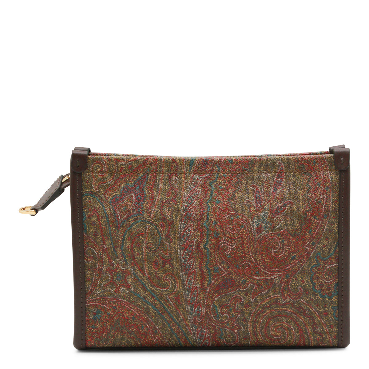Paisley-Patterned Brown Cotton Pouch with Embroidered Logo