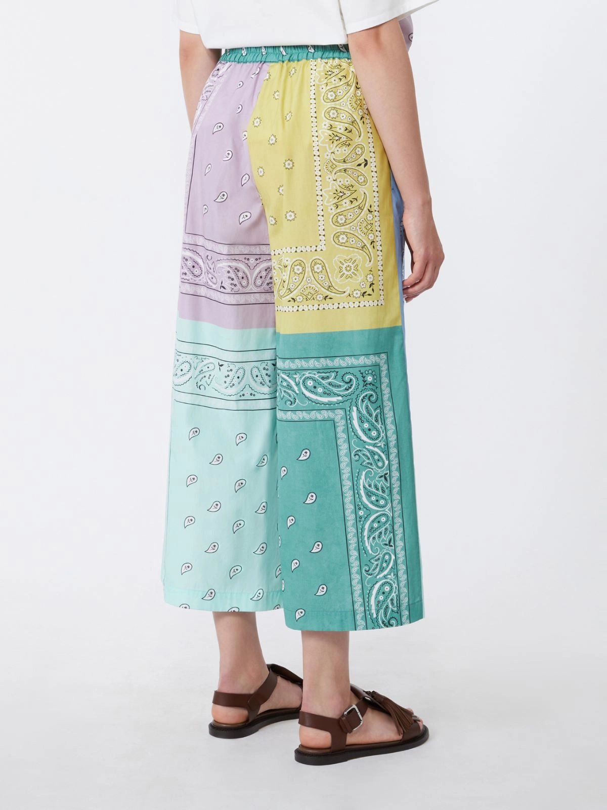 Patchwork Wide-Leg Pants with Elastic Waistband