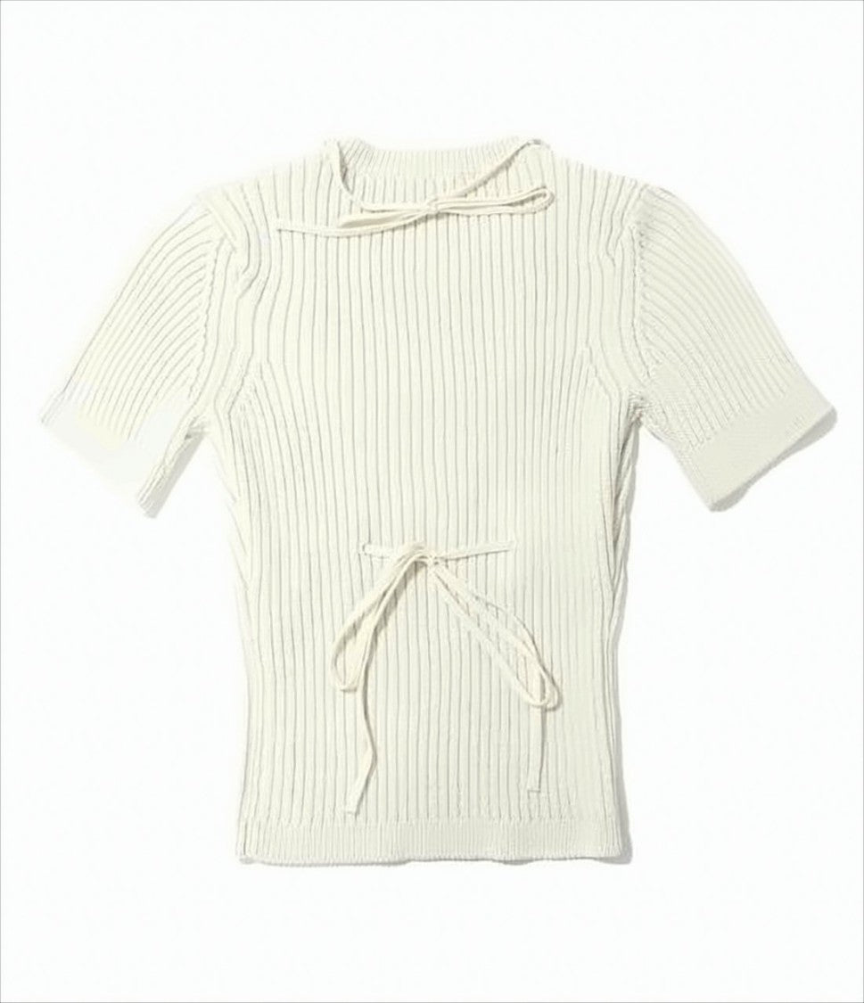 Ribbed Knit Sweater with Triangular Cut-Outs