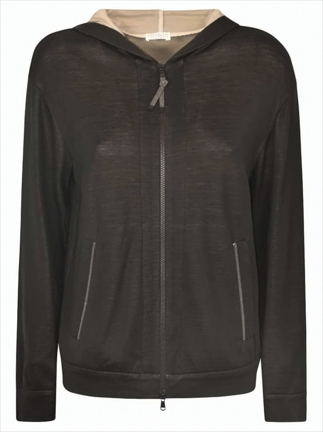 Long-Sleeve Zip-Up Hoodie In Semi-Sheer Fabric