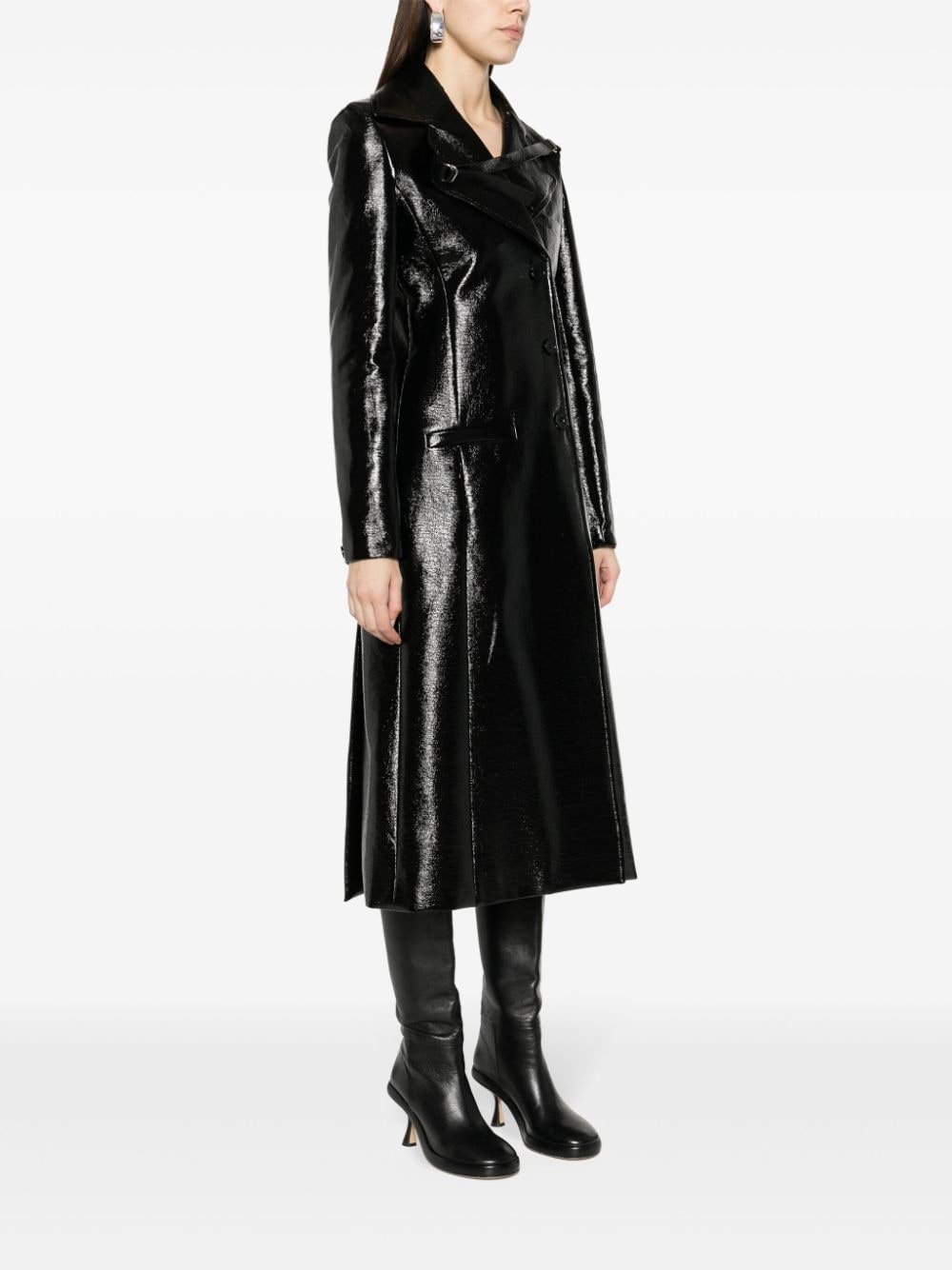Mid-Length Faux Leather Patent Coat