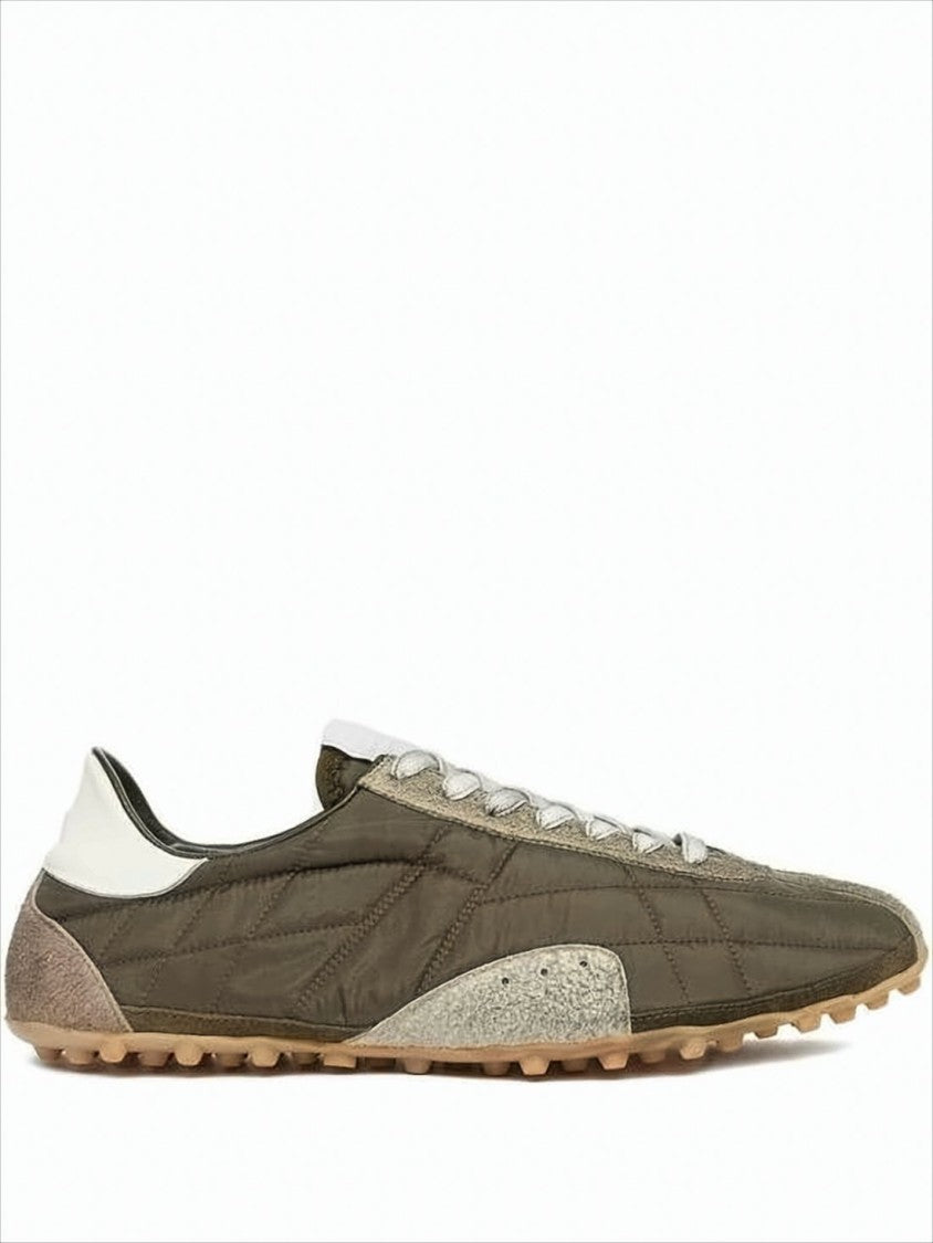 Quilted Polyester And Suede Sneakers With Textured Sole