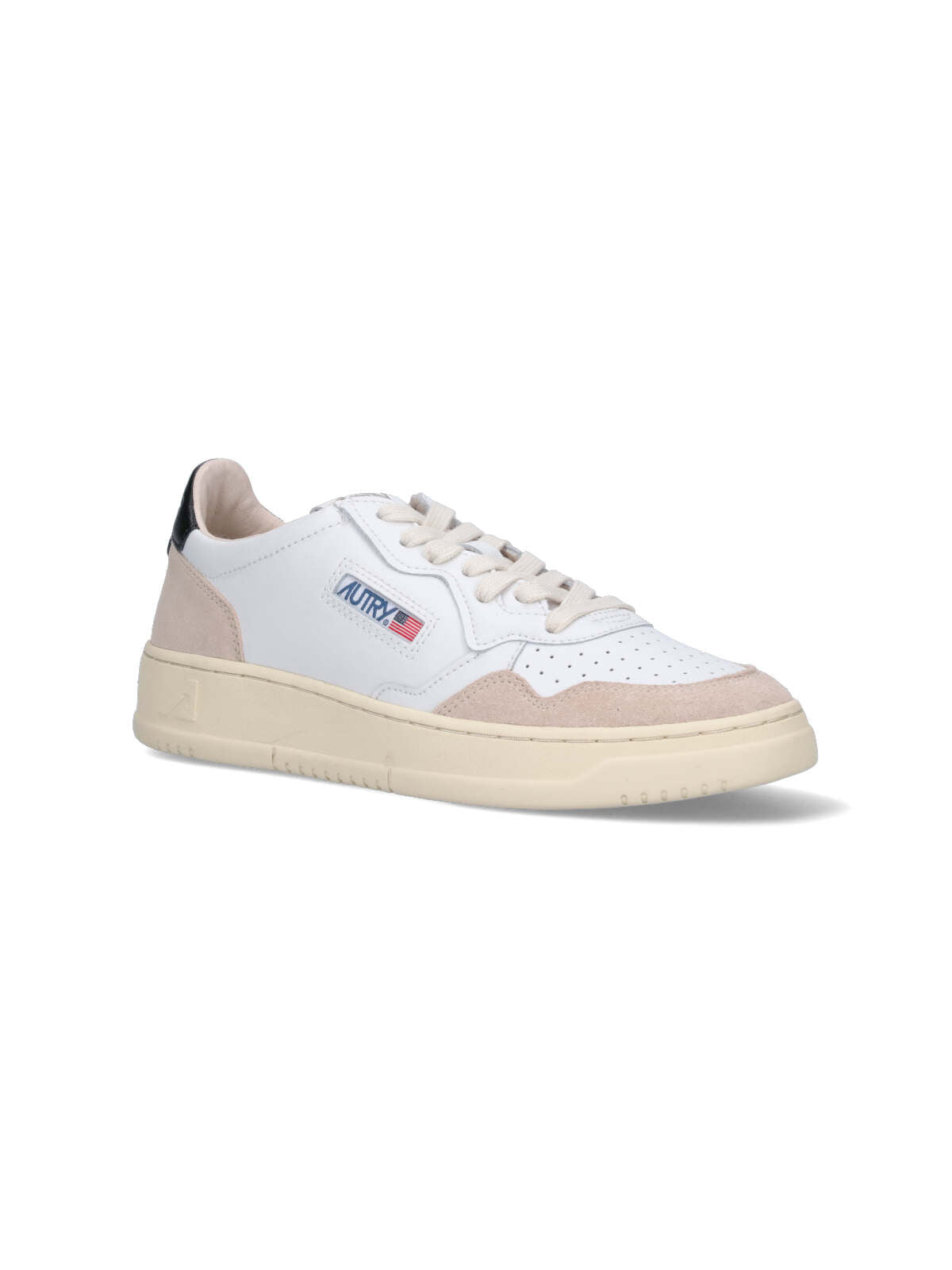 Low-Top Sneakers With Beige Suede Accents And Embossed Details