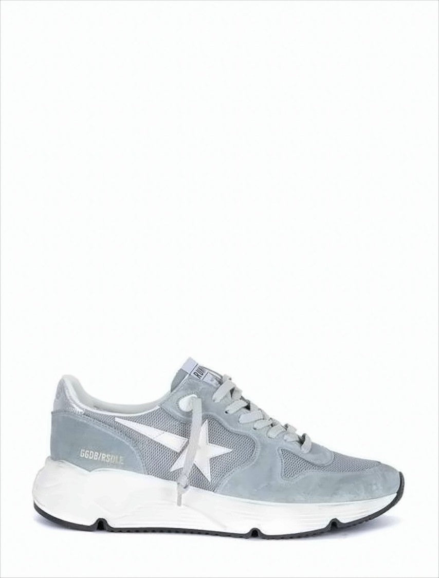 Low-Top Suede And Mesh Sneakers With Prominent Star Detail