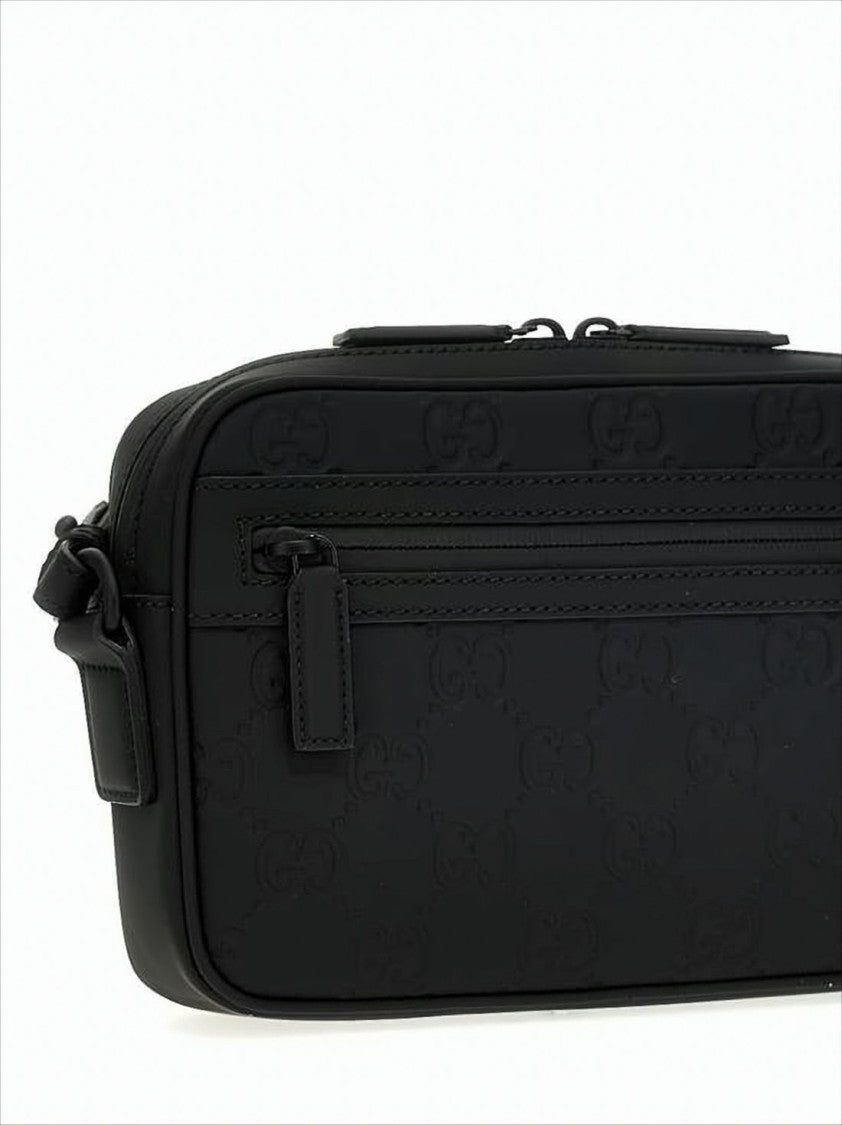 Rectangular Leather Crossbody Bag with Embossed Pattern