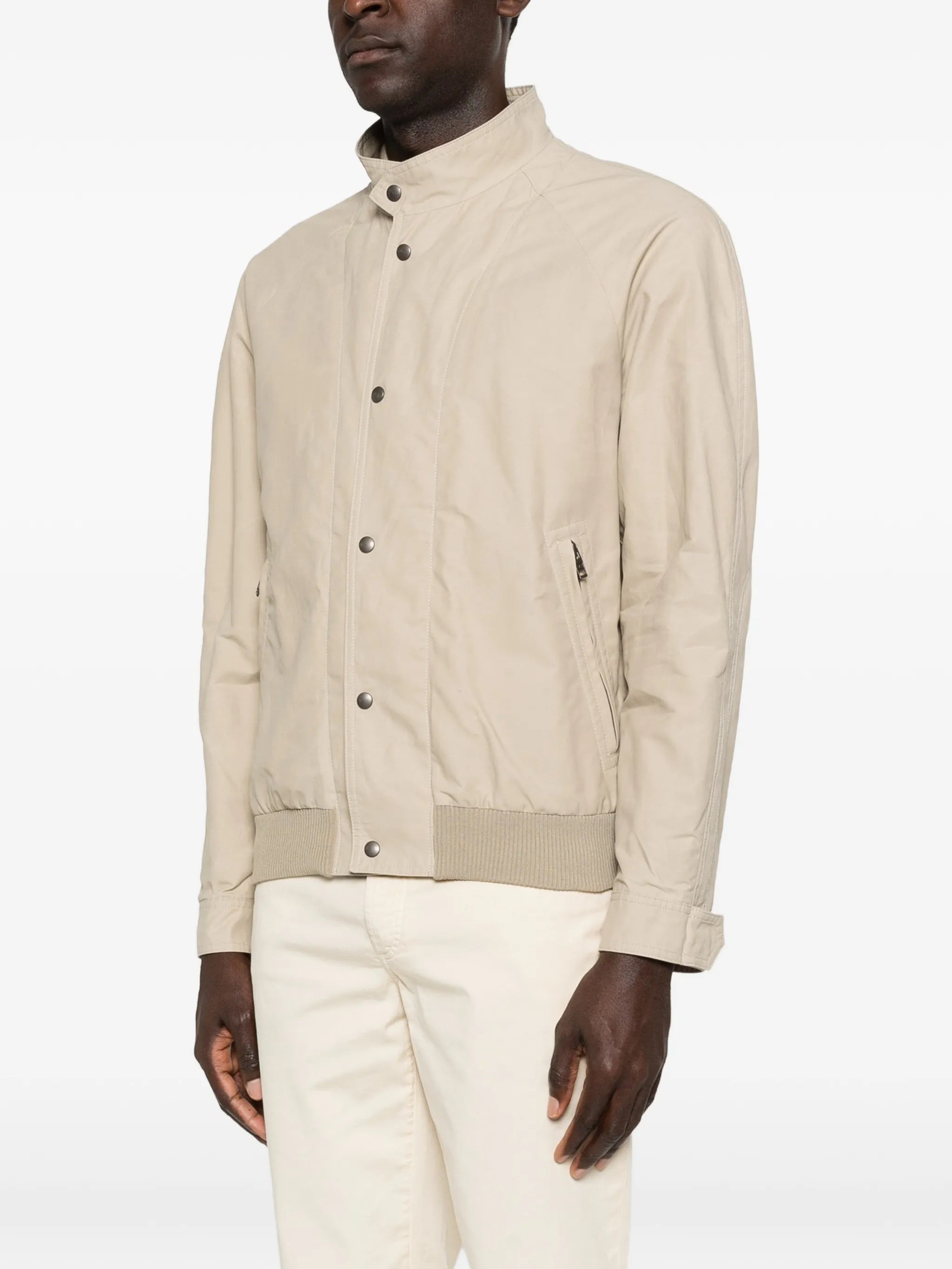 Light Beige Bomber Stand Collar Jacket
