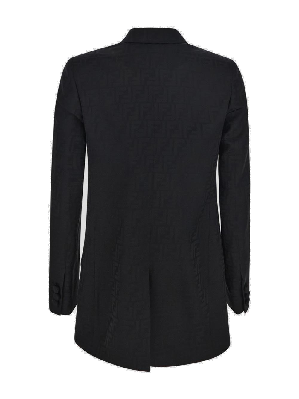 Double-Breasted Silk Jacket with Tonal Monogram