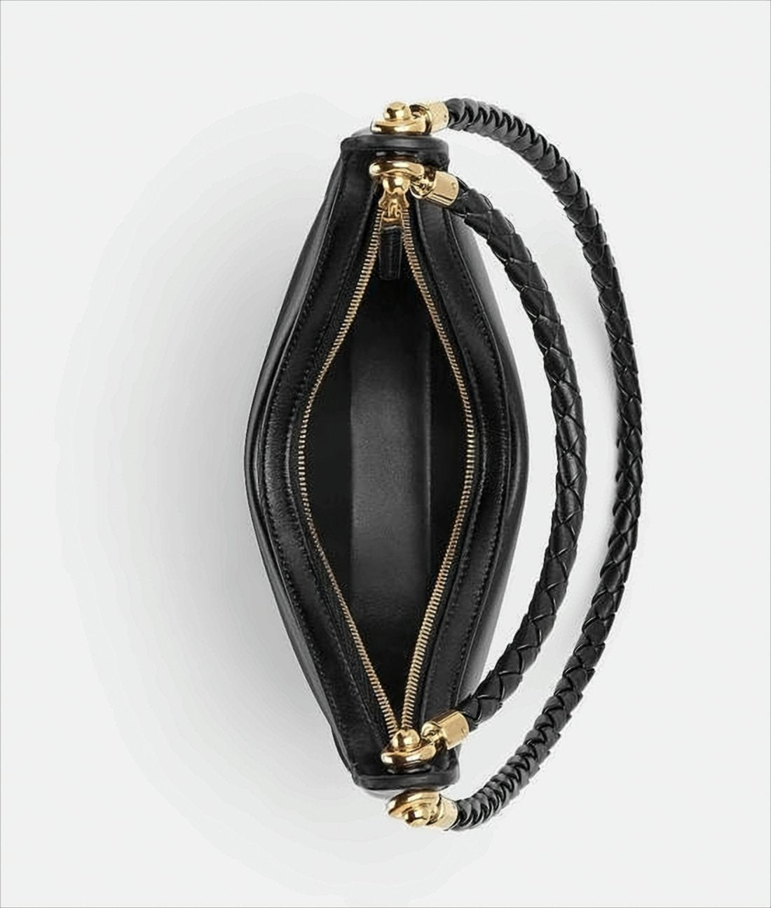 Crescent-Shaped Black Leather Shoulder Bag