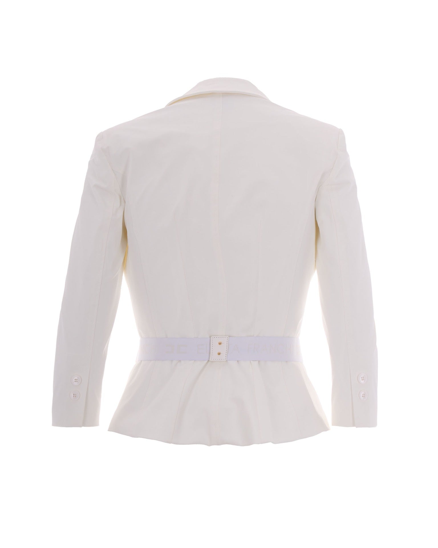 Ivory Bi-Elastane Blazer With Classic Lapel And Gold Accents