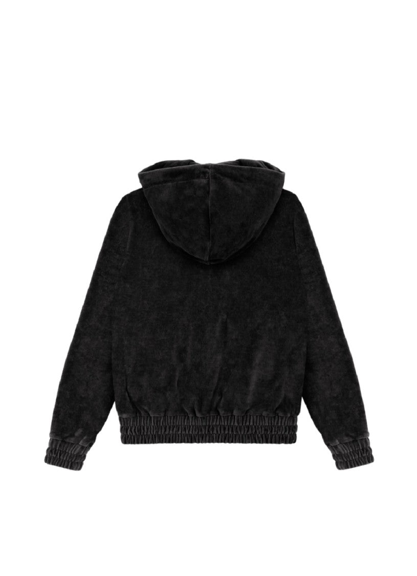 Black Cotton Blend Full-Zip Hoodie