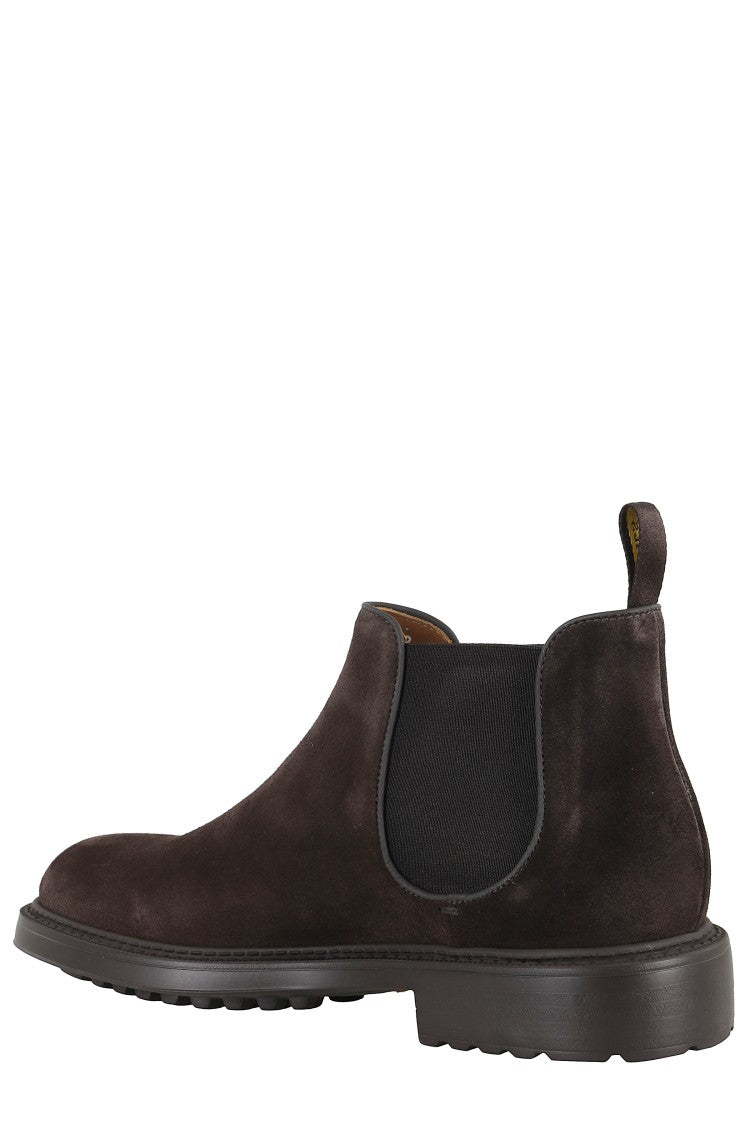 Dark Brown Suede Ankle Boot With Elastic Inserts