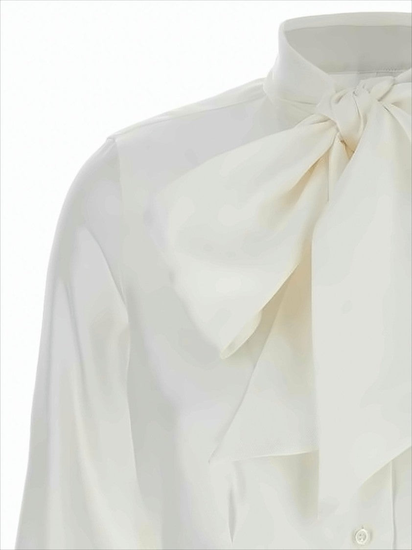 Cropped Silk Blouse with Elegant Bow and Striped Accents