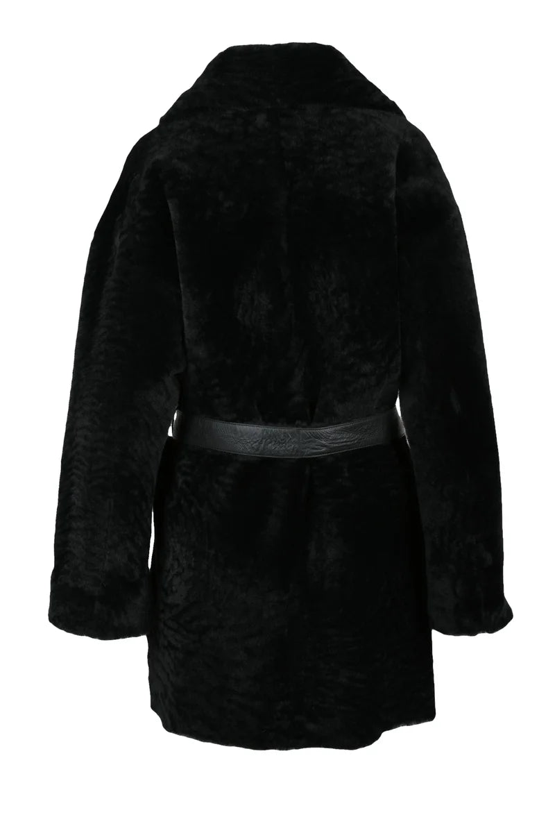 Real Fur Shearling Coat - Black