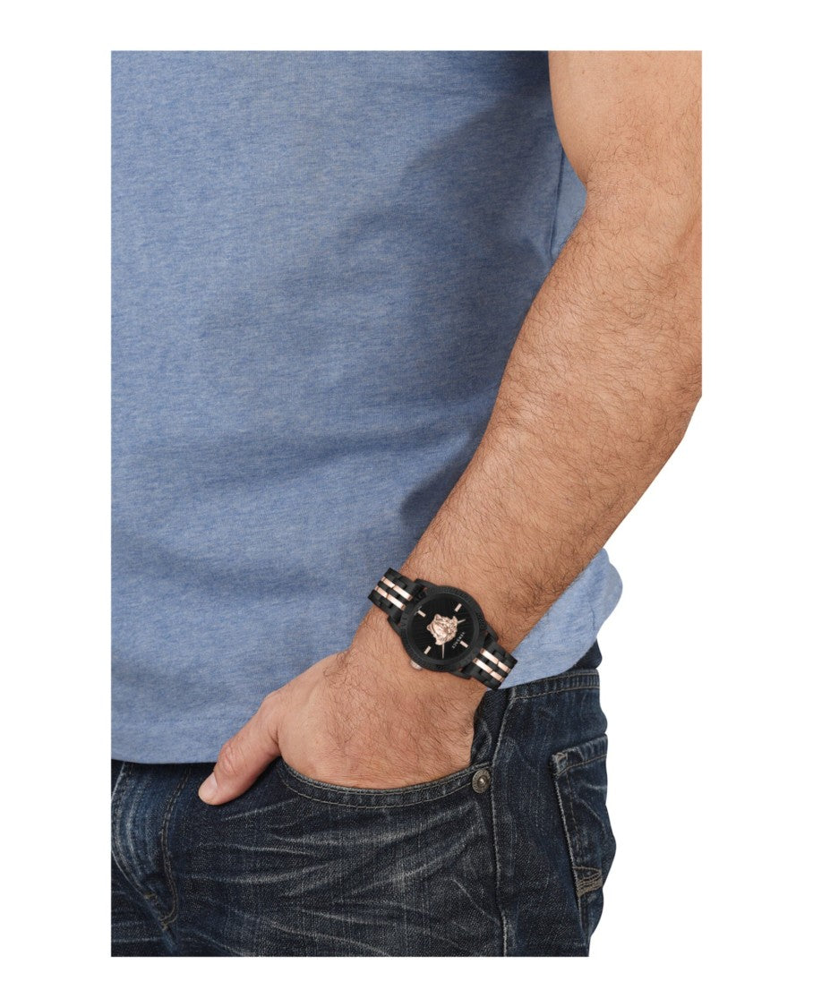 Versace V-Code Bracelet Watch With Black Guilloche Dial