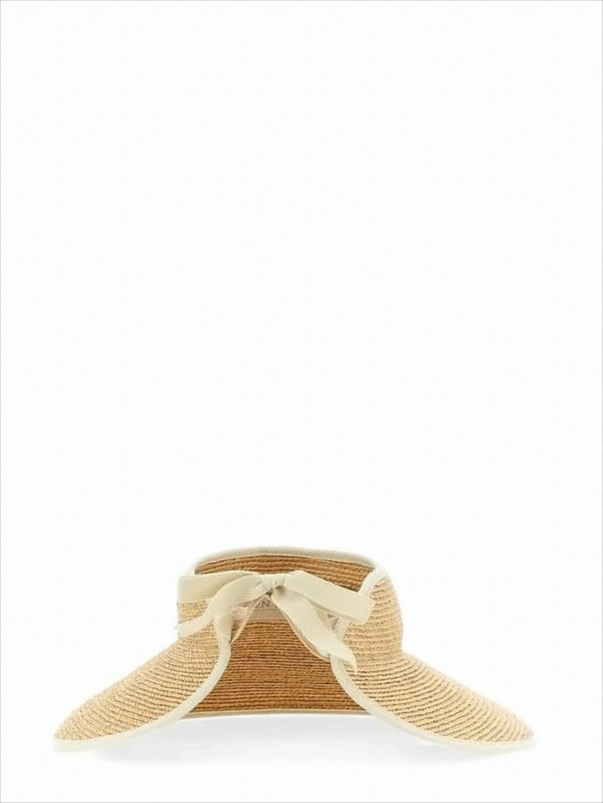 Wide-Brimmed Raffia Visor Hat with Bow Detail