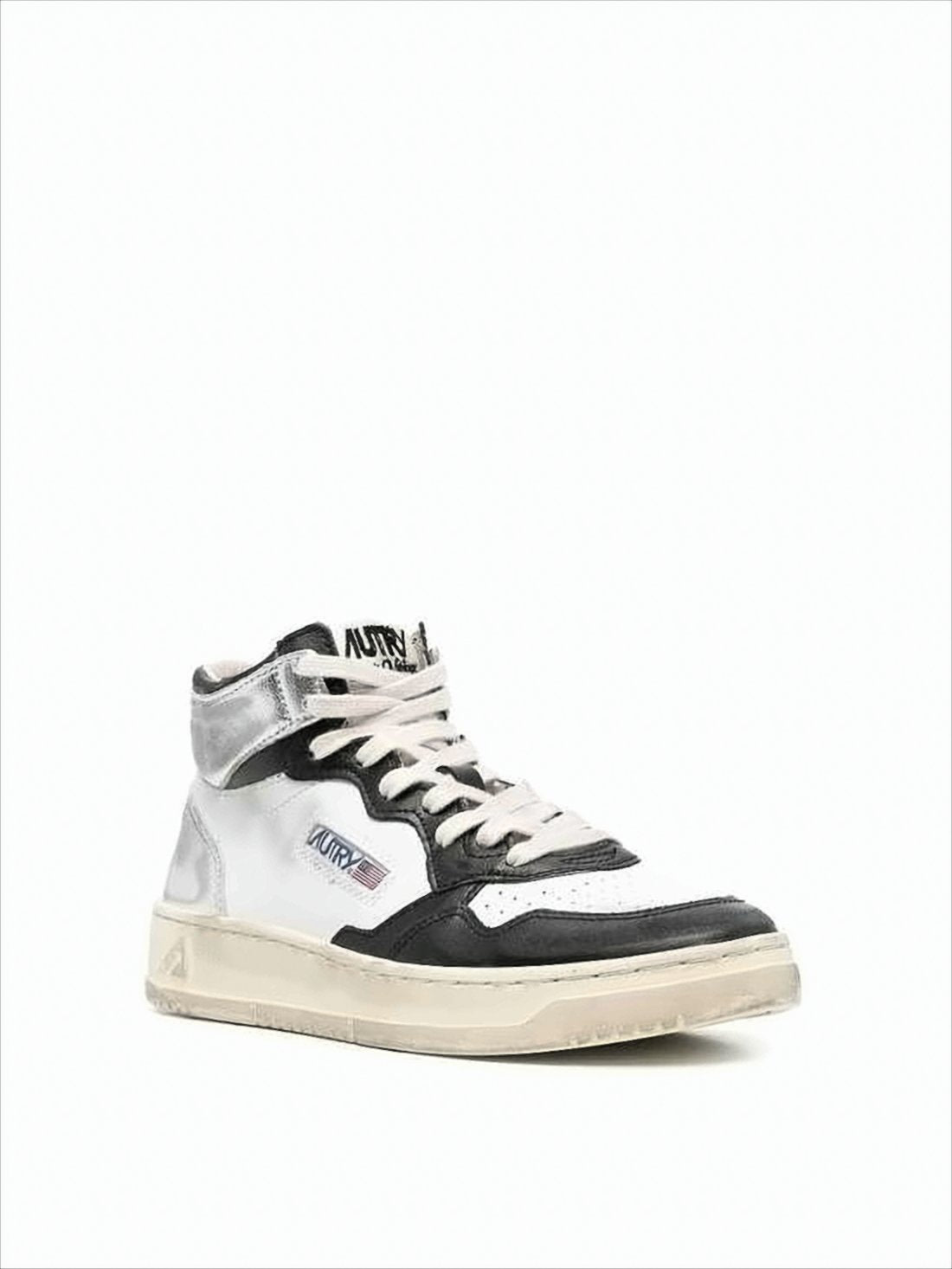 High-Top Sneakers with Metallic Cow Leather Accents