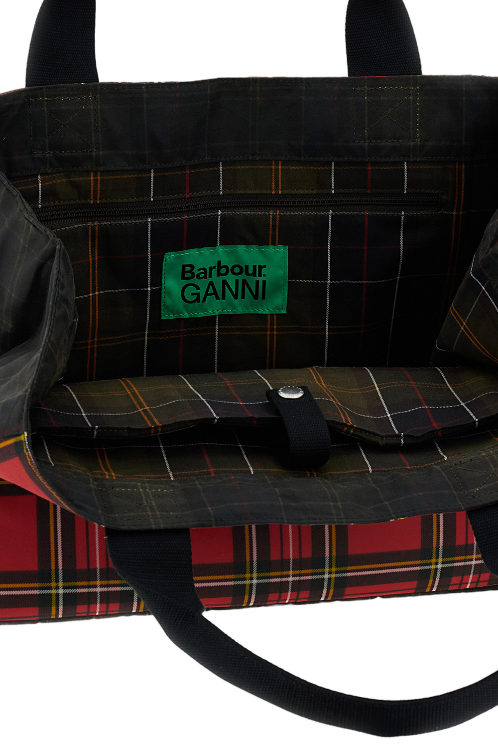Rectangular Tartan Tote Bag With Woven Handles And Logo Embroidery