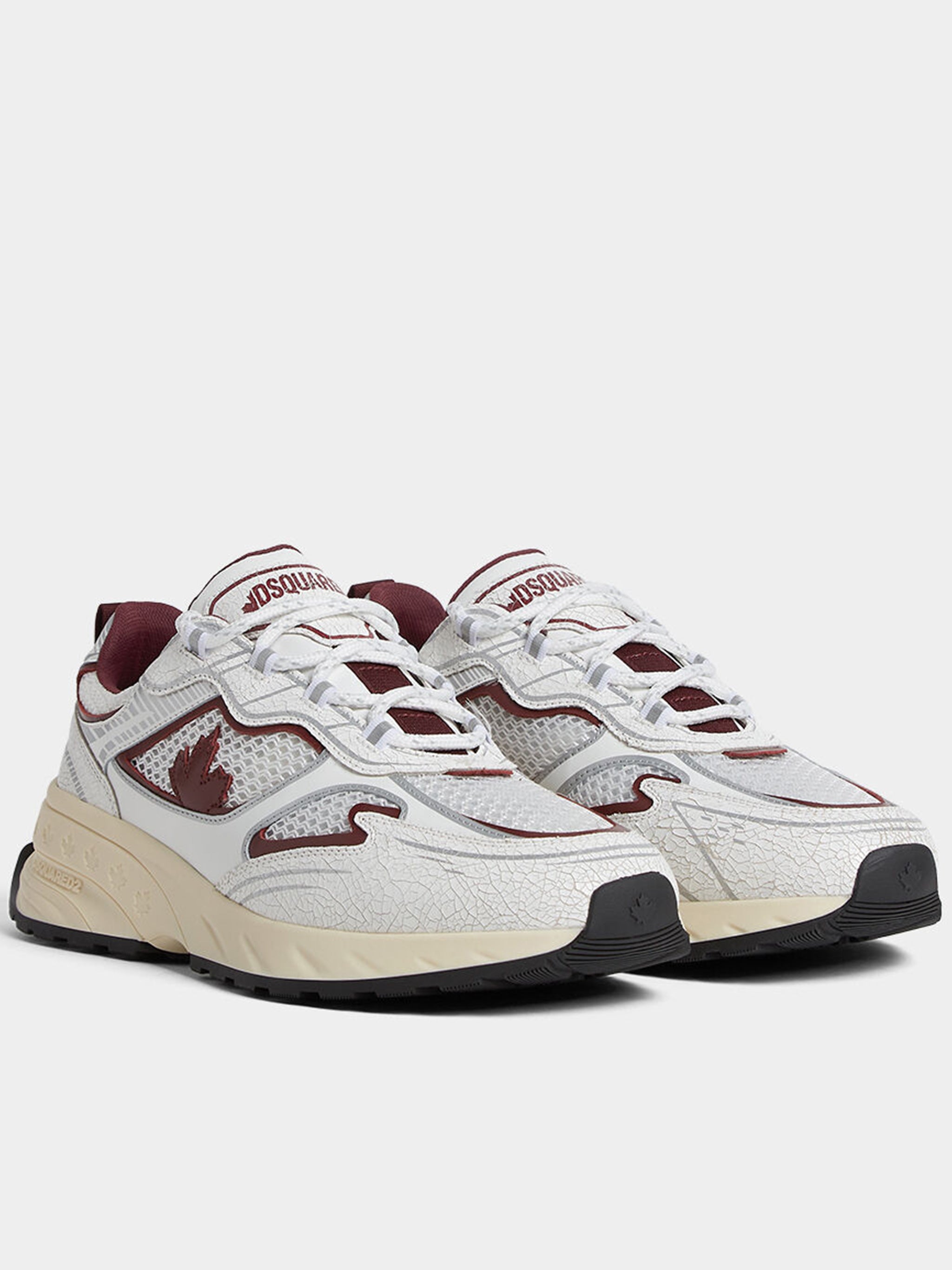 White Burgundy Trimmed Maple Leaf Sneakers