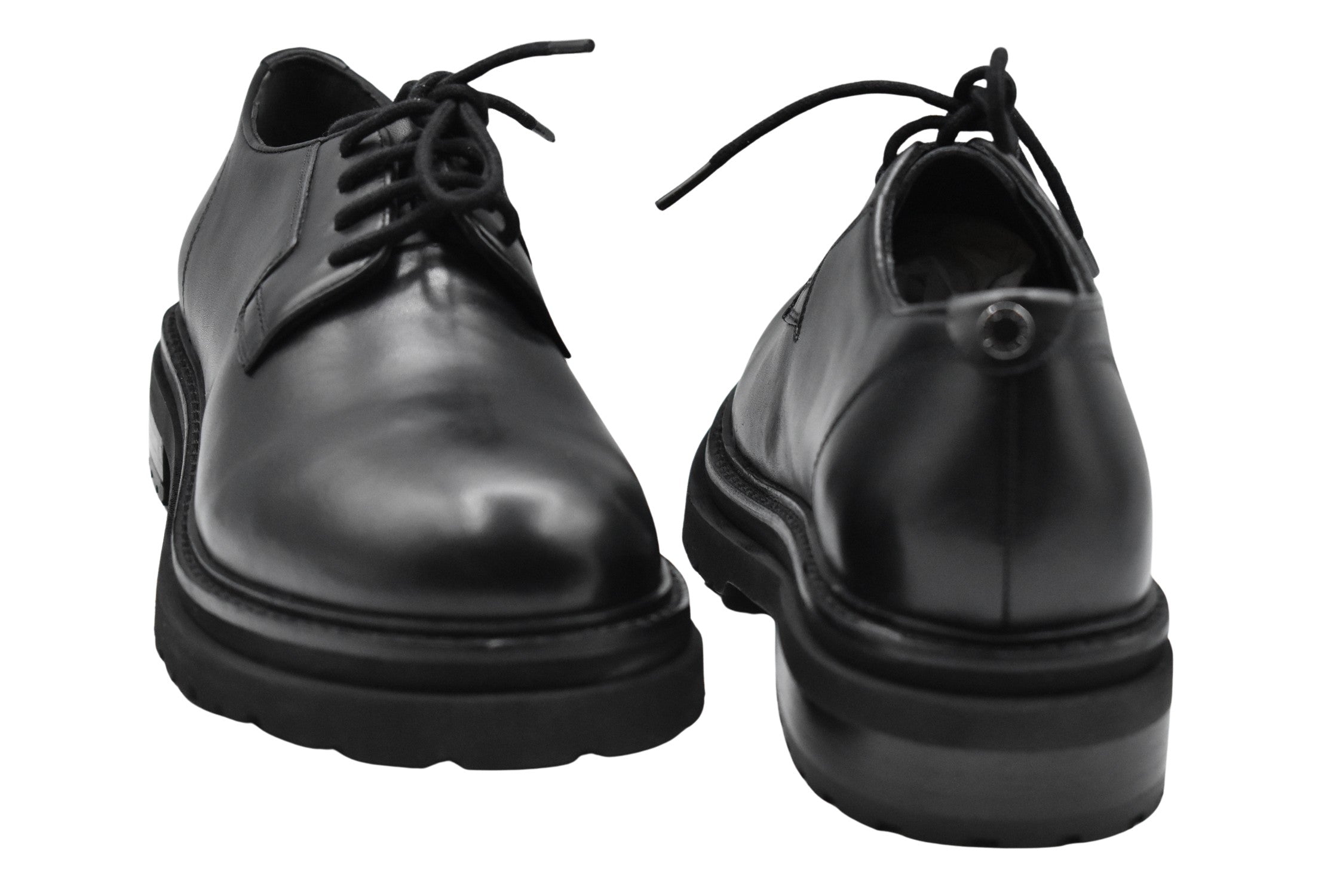 Black Smooth Leather Lace-Up Shoes With Sole