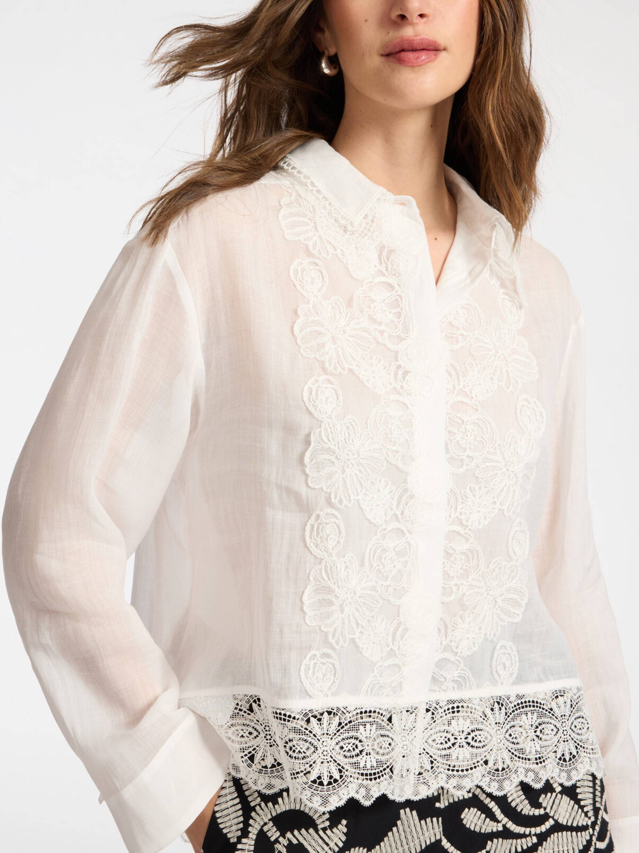 Semi-Sheer White Floral Lace Blouse
