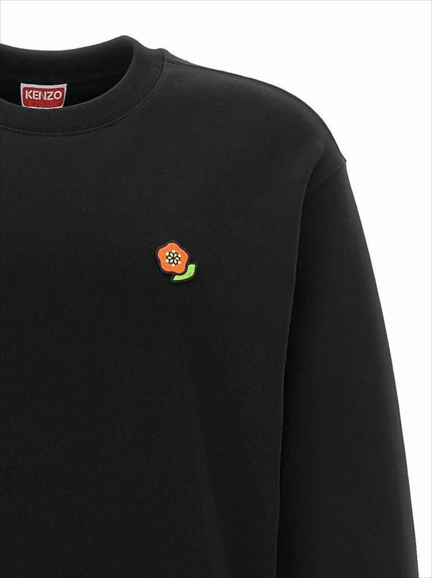 Black Long-Sleeve Sweatshirt with Embroidered Floral Detail