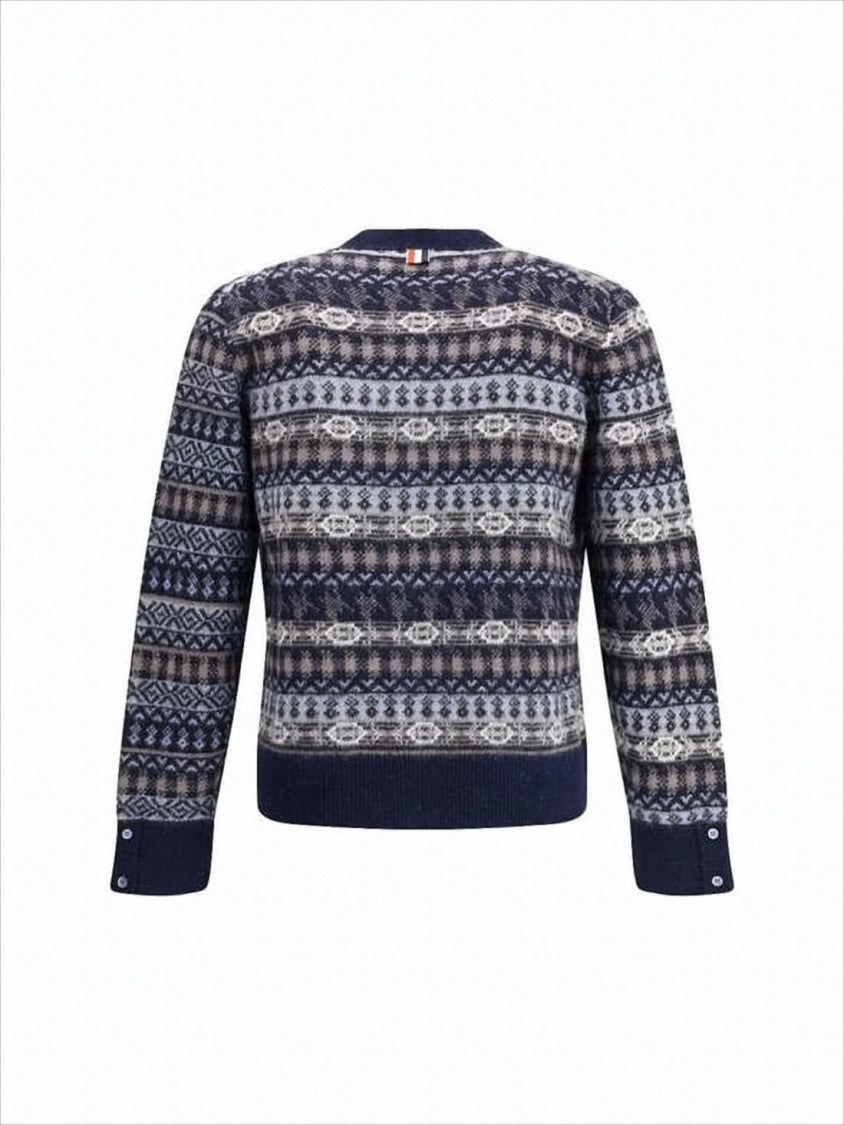 Multi-Patterned V-Neck Cardigan with Button-Down Front