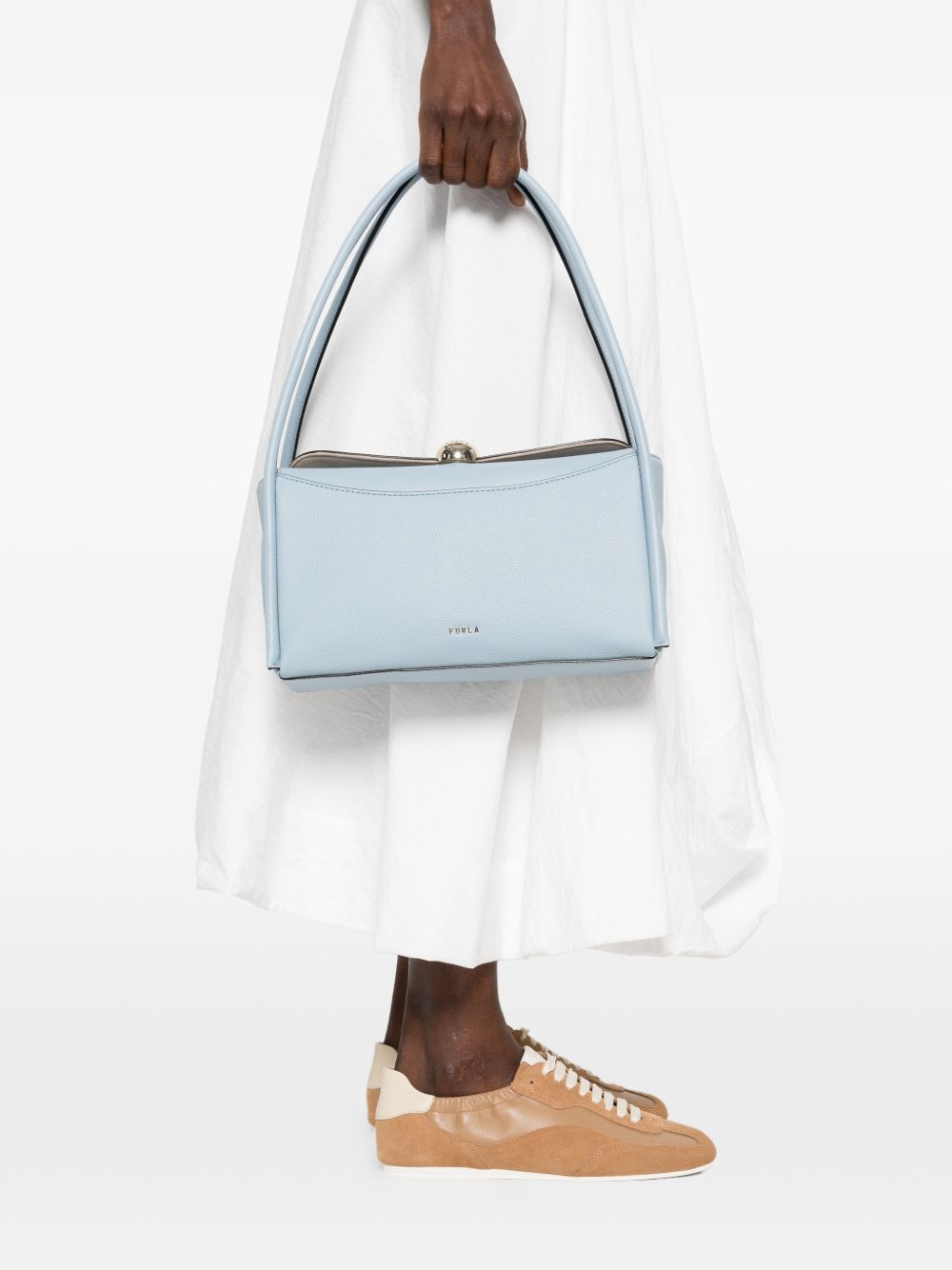 Rectangular Pastel Blue Leather Handbag