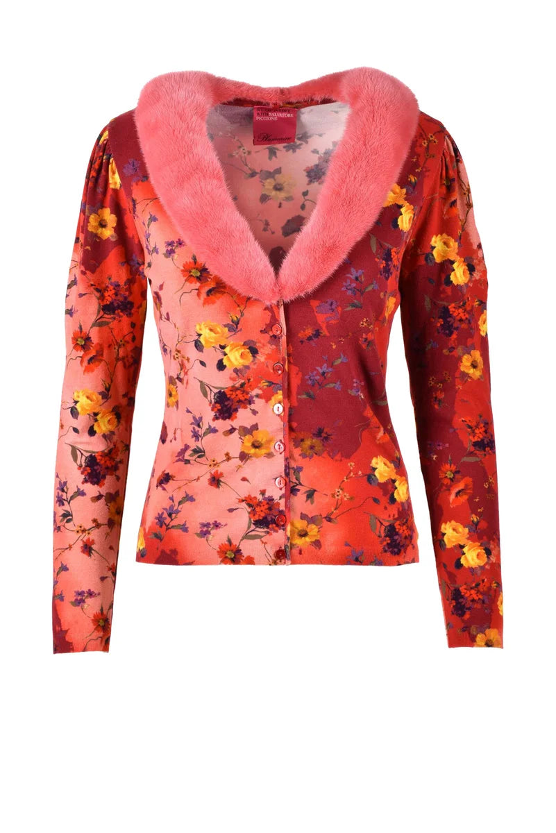 Viscose Polyester Cardigan - Red