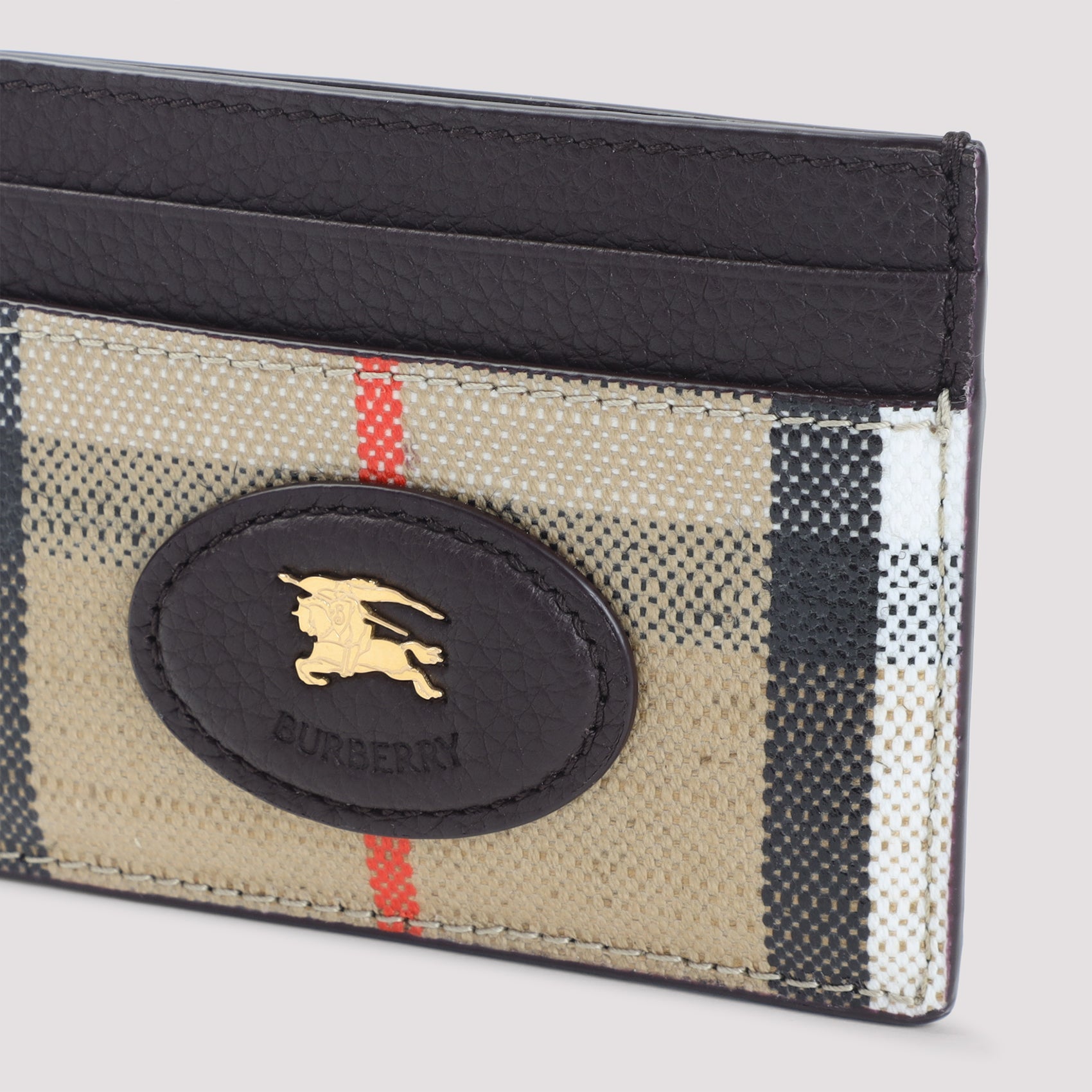 Beige and Black Check Wallet with Gold Emblem
