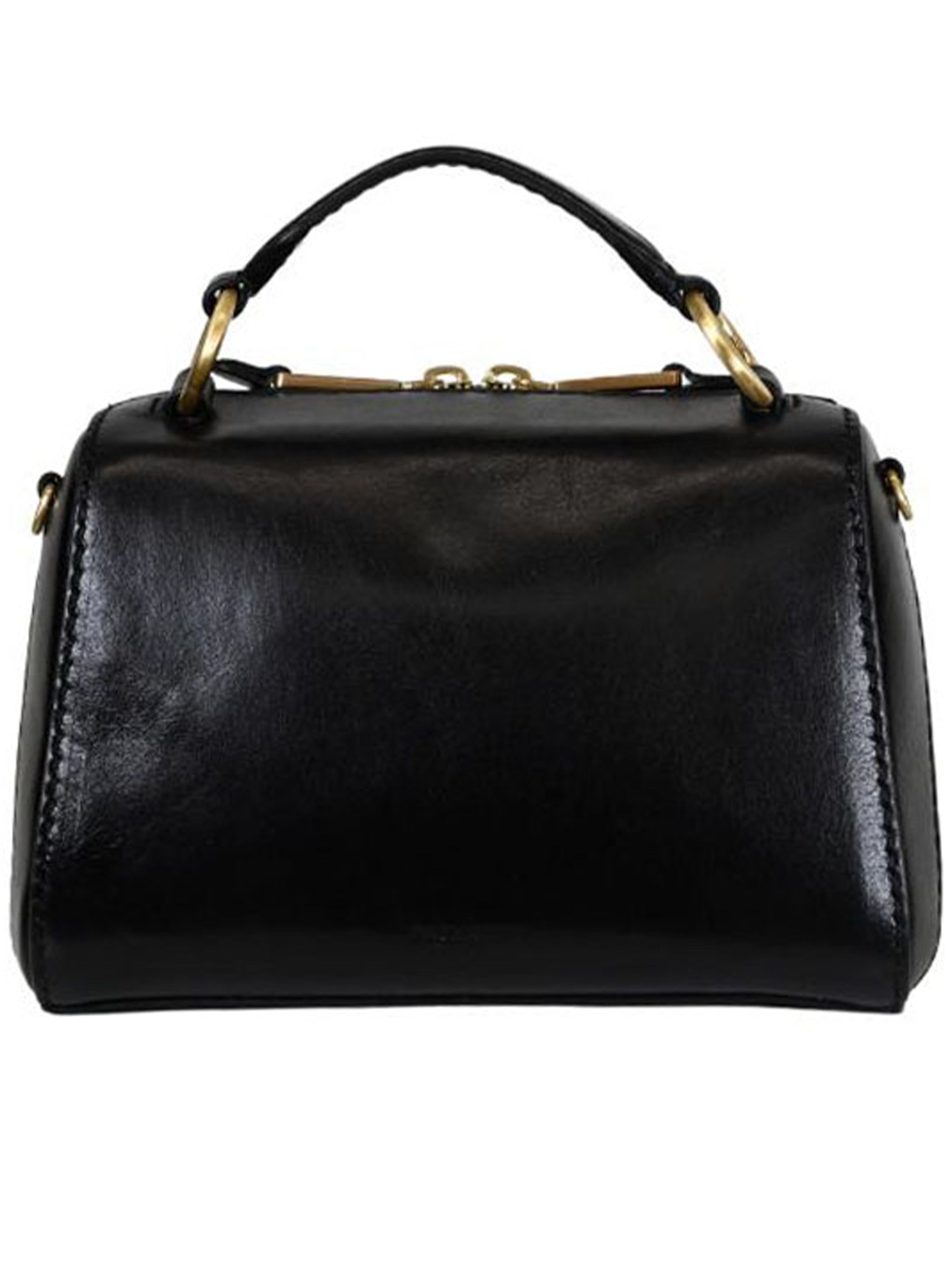 Black Top Handle Structured Leather Handbag