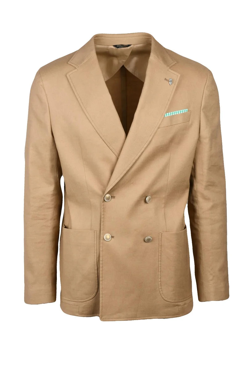 Double-Breasted Jacket Linen Cotton Blend - Beige