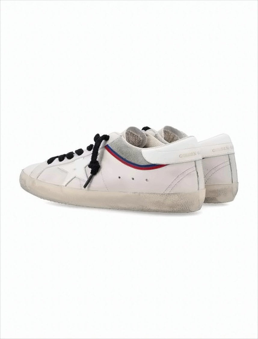 Distressed White Leather Low-Top Sneakers With Signature Star Detail