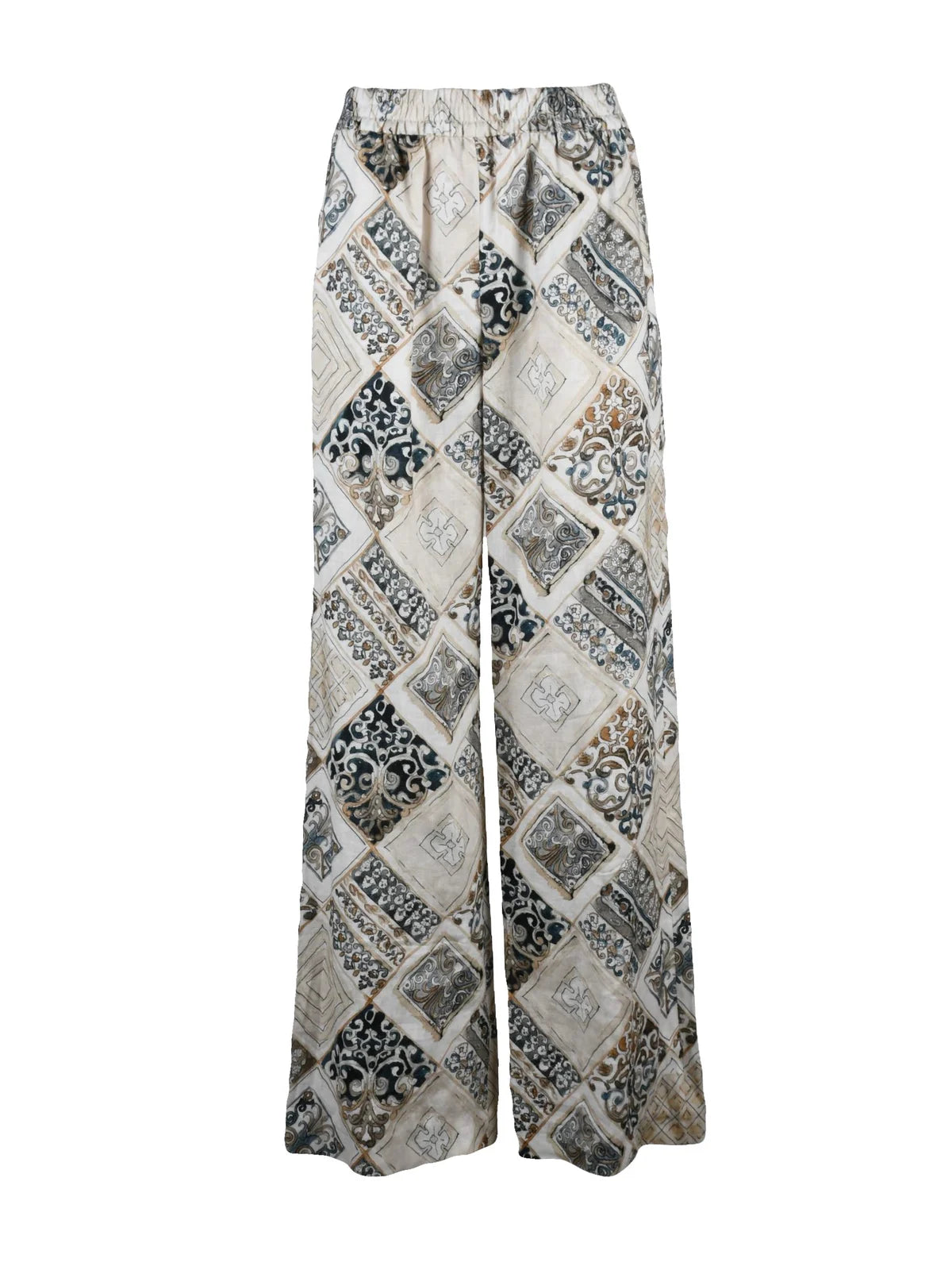 Eleventy Wide Leg Linen Trousers - Beige/Blue