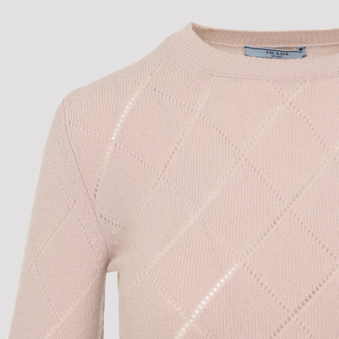 Cropped Cashmere Sweater with Subtle Diamond Pattern