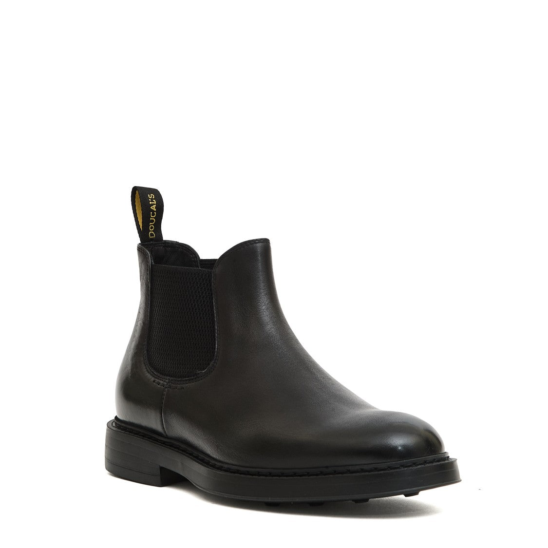 Black Leather Ankle Boots With Elastic Side Panels