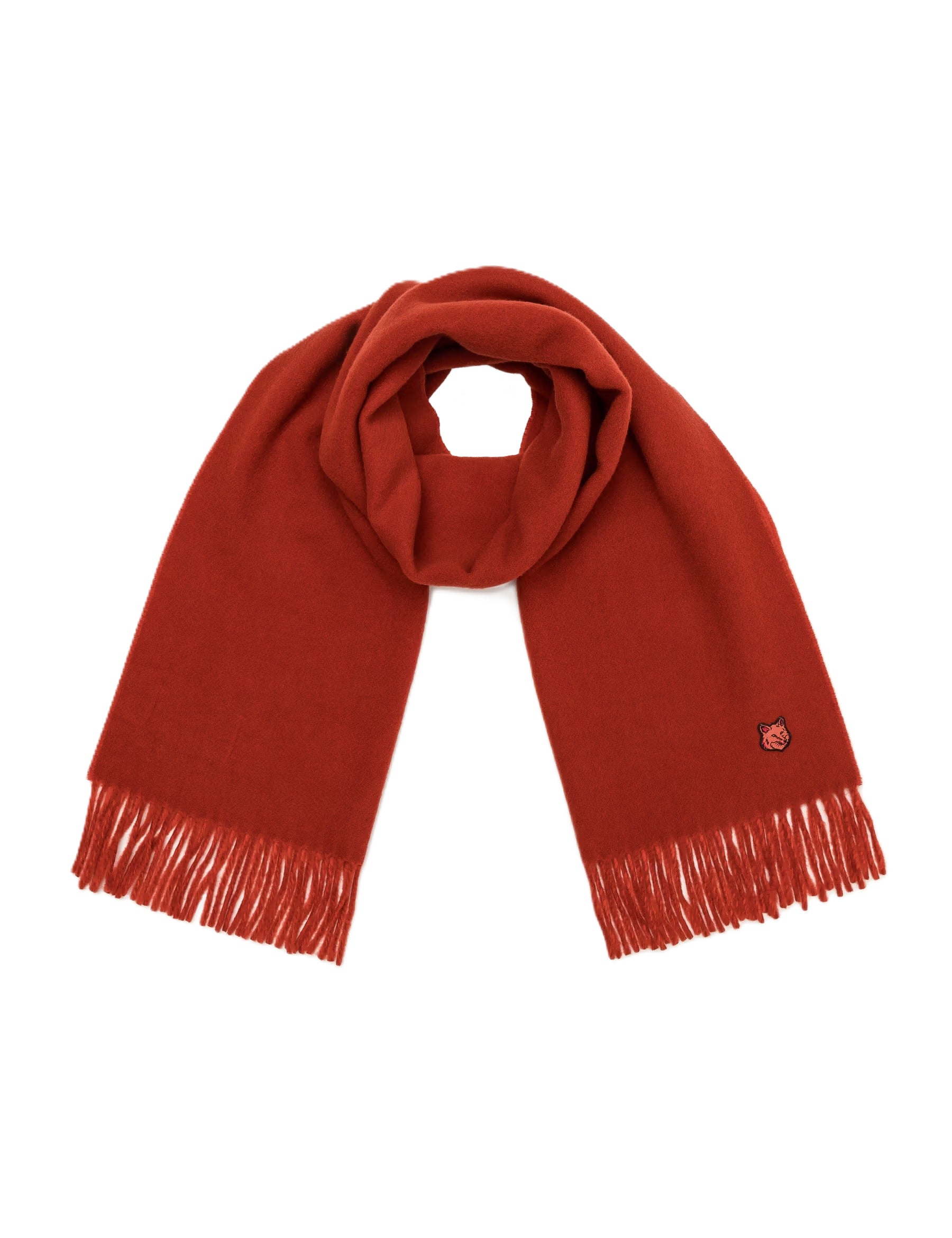 Vibrant Burnt Orange Wool Scarf With Fringed Ends