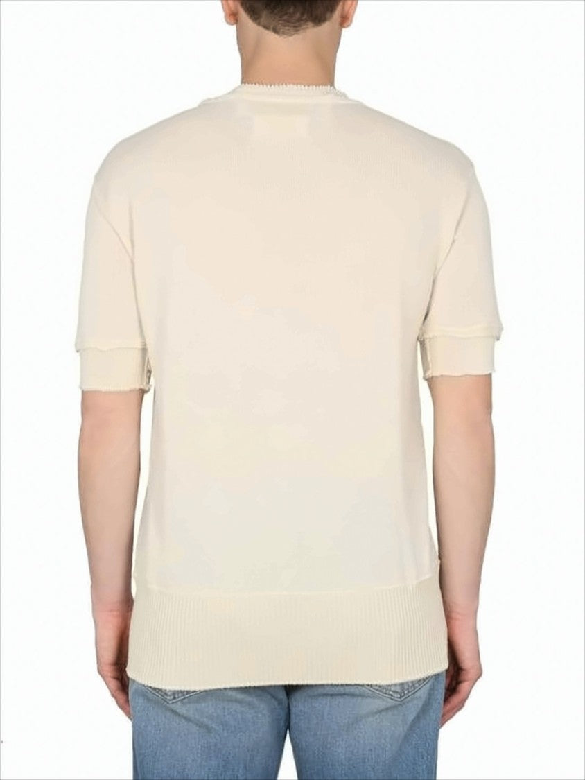 Soft Textured Short-Sleeve Knit Top With Ribbed Trims
