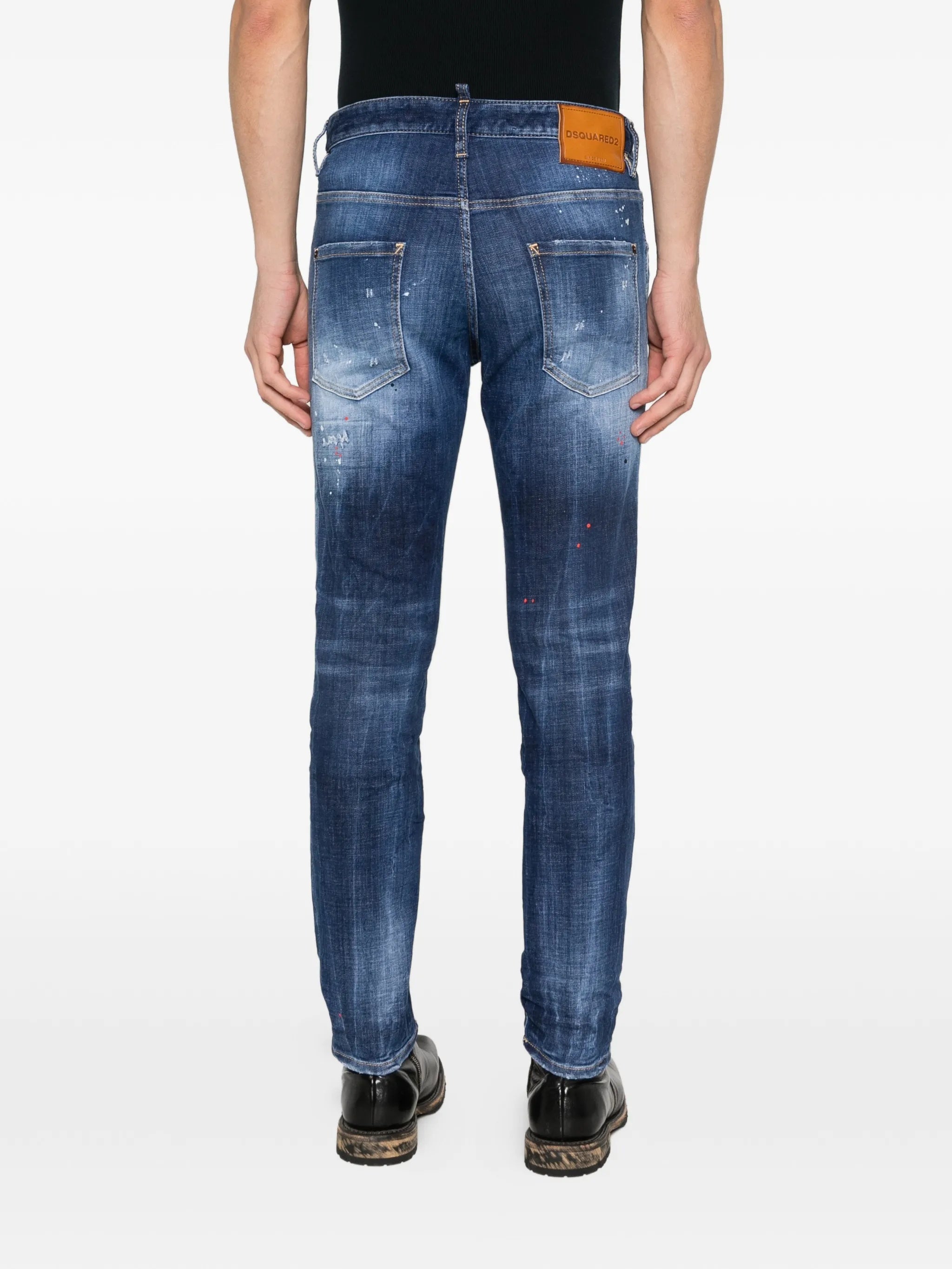 Slim Fit Distressed Paint Splatter Jeans
