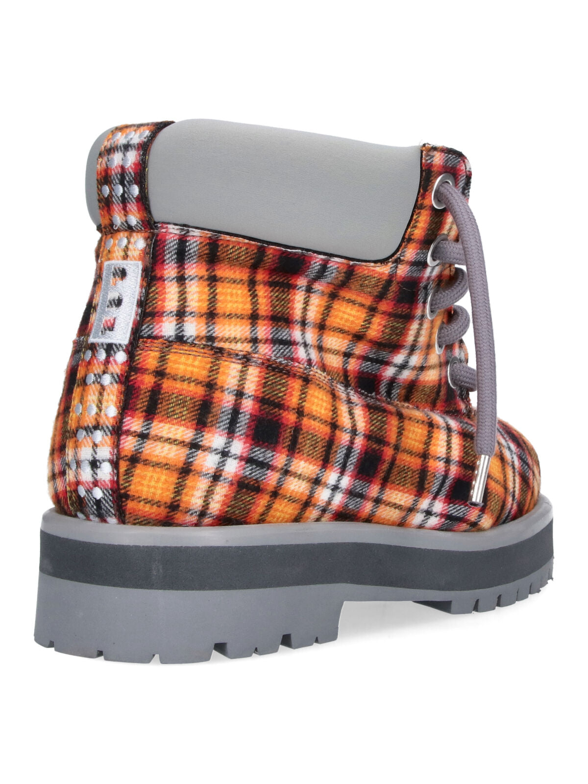 Orange Plaid Padded Collar Rugged Boots