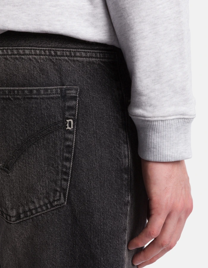 Faded Black Denim Jeans with Tapered Leg