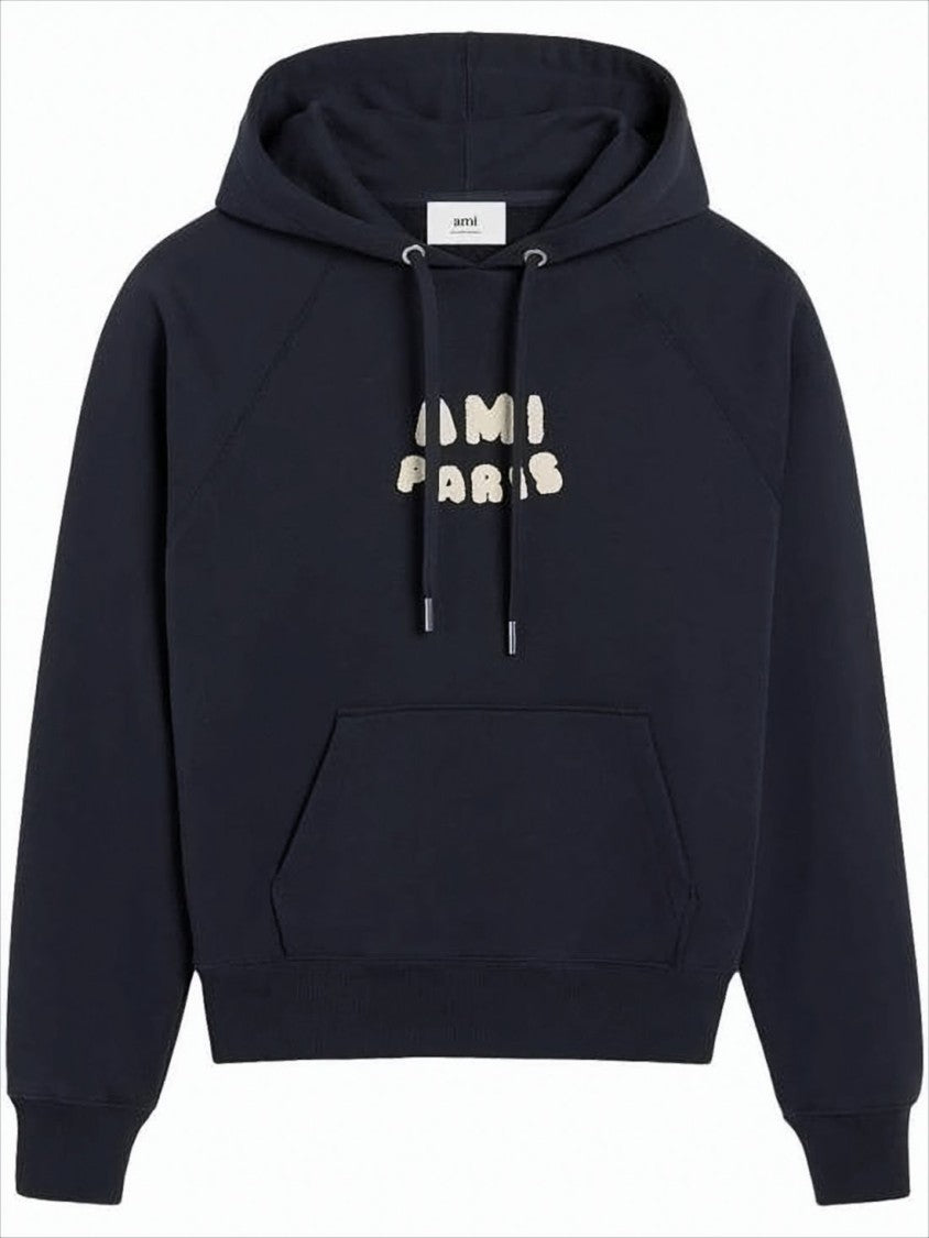 Cropped Black Hoodie with Textured Logo