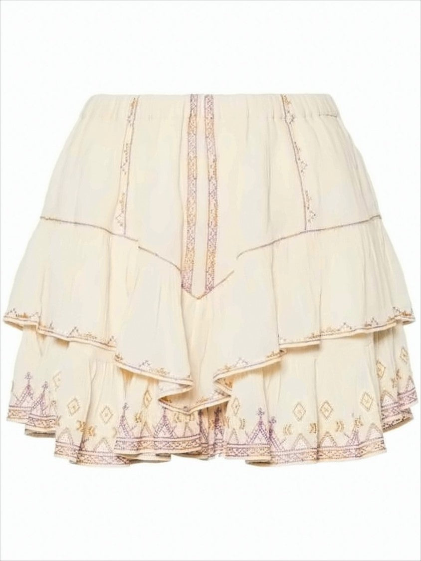 Ruffled Layered Shorts with Delicate Embroidery