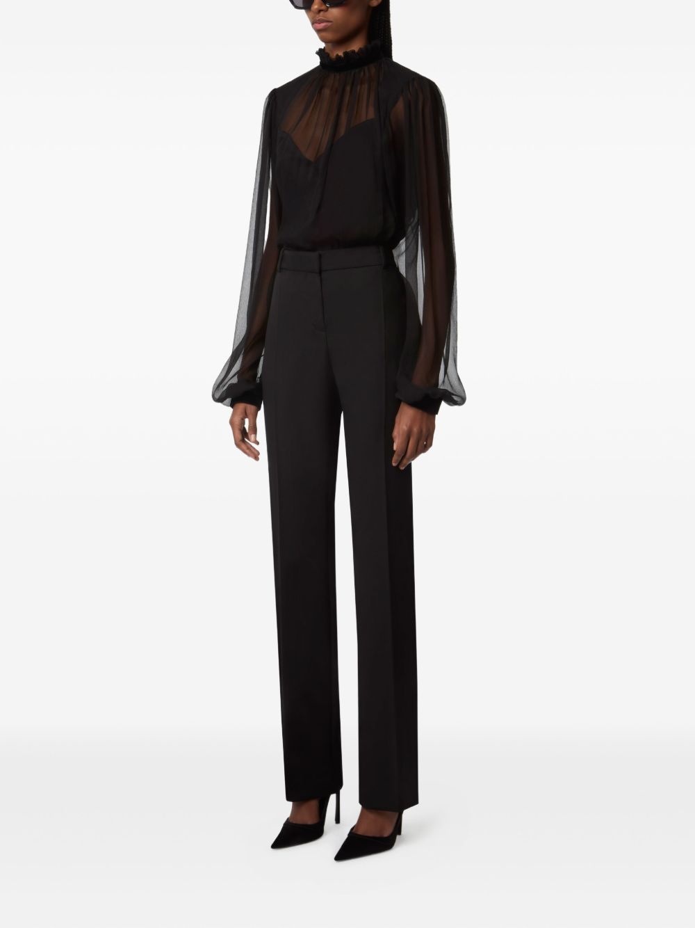 Black Ruffled High Neck Top