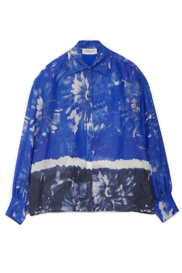 Multicolor Floral Ramie Shirt With Relaxed Fit