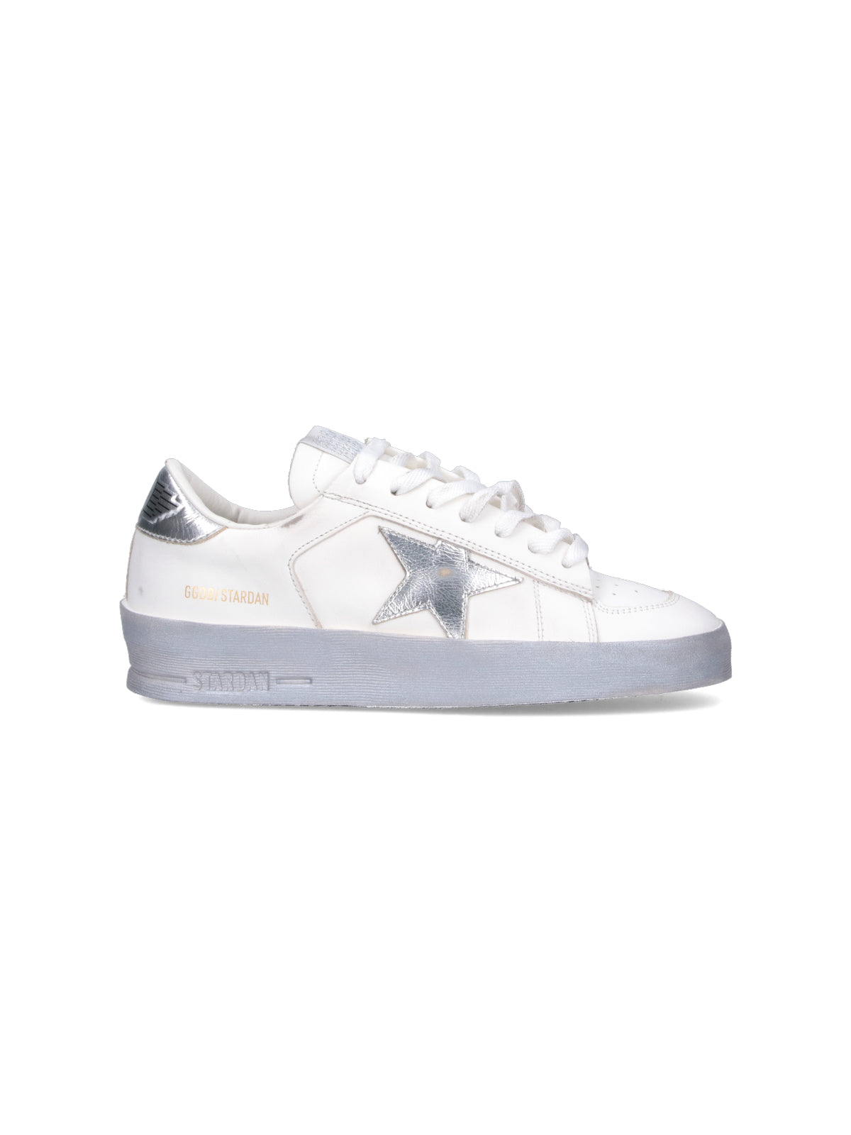 White Stardan Distressed Silver Accent Sneakers
