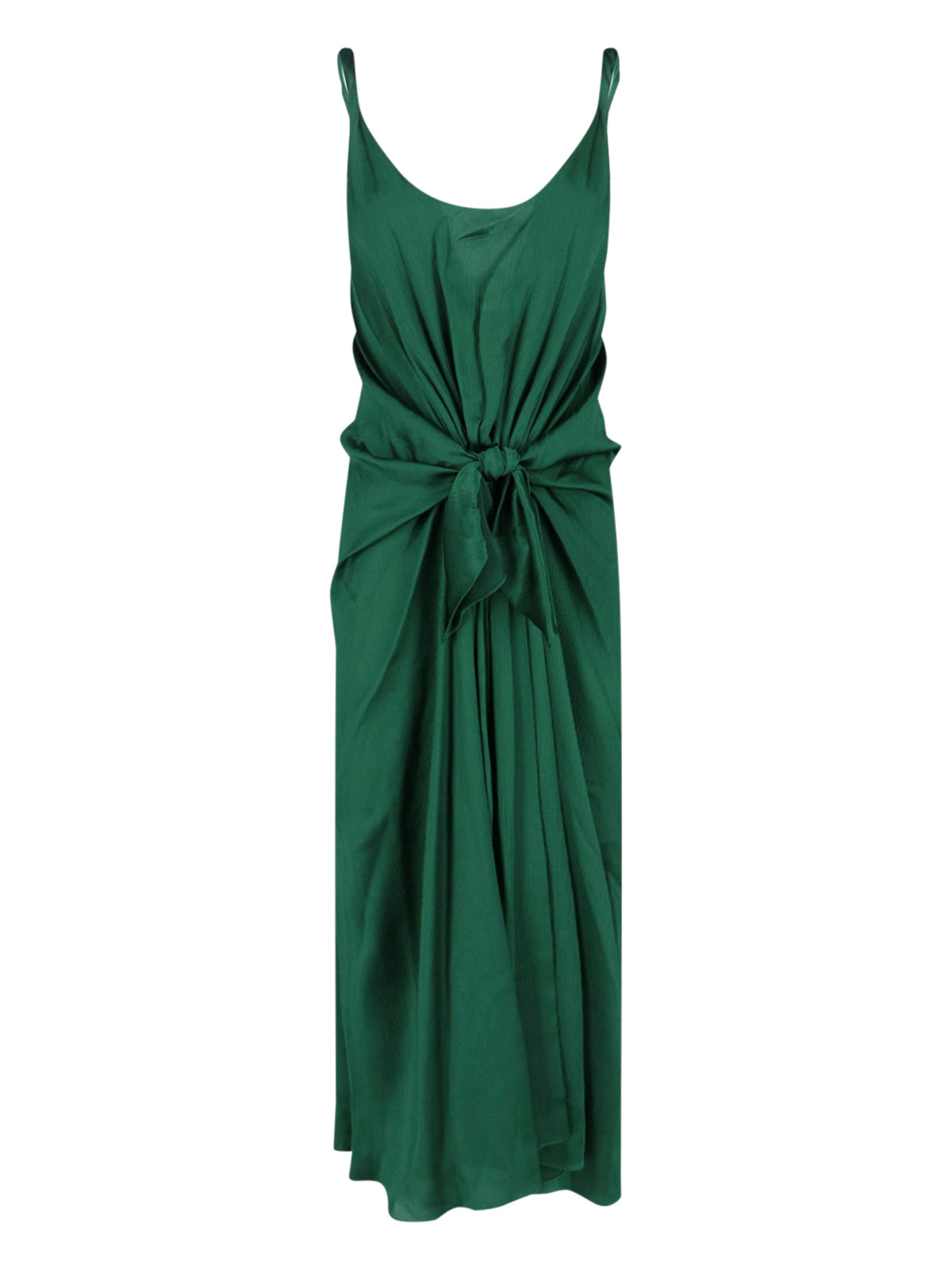 Deep Green Silk Adjustable Knot Dress