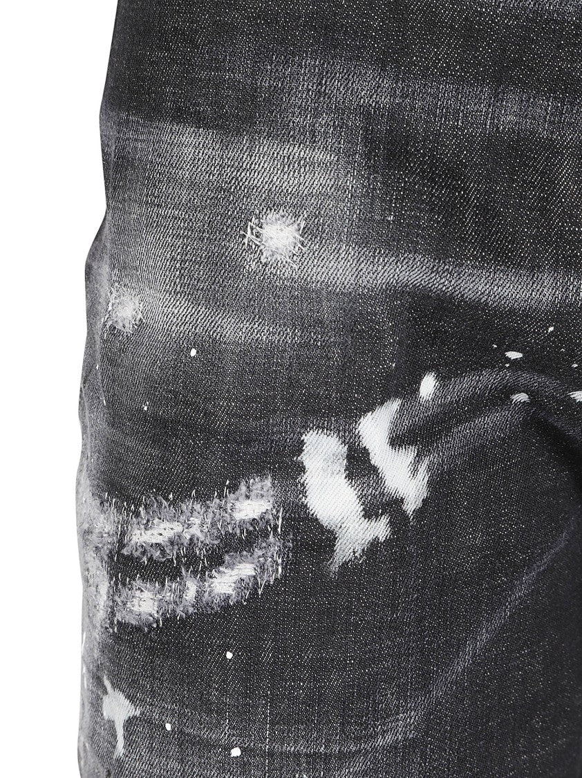 Distressed Black Jeans With Tapered Fit