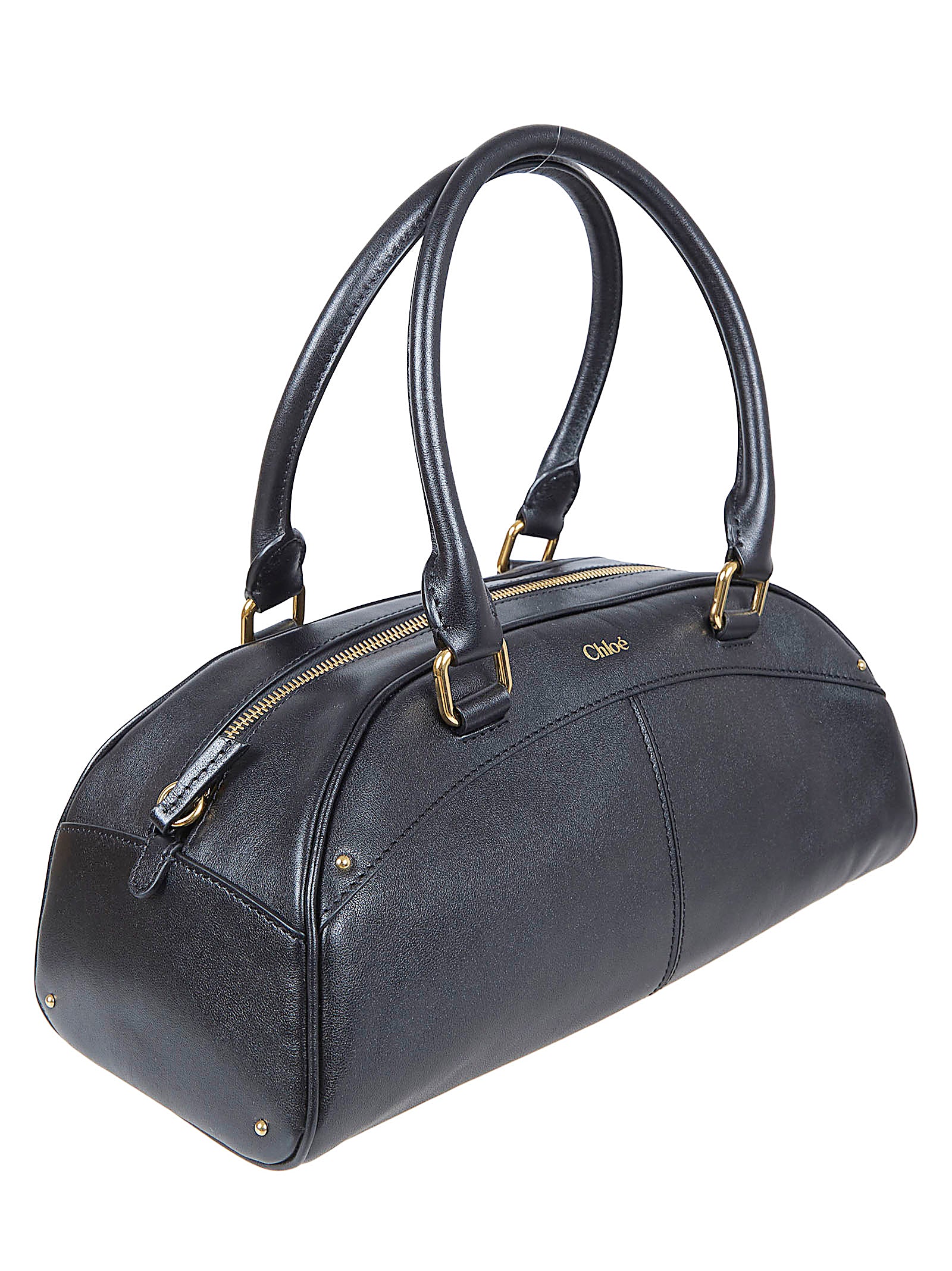 Structured Black Handbag with Gold-Tone Hardware and Removable Keychain