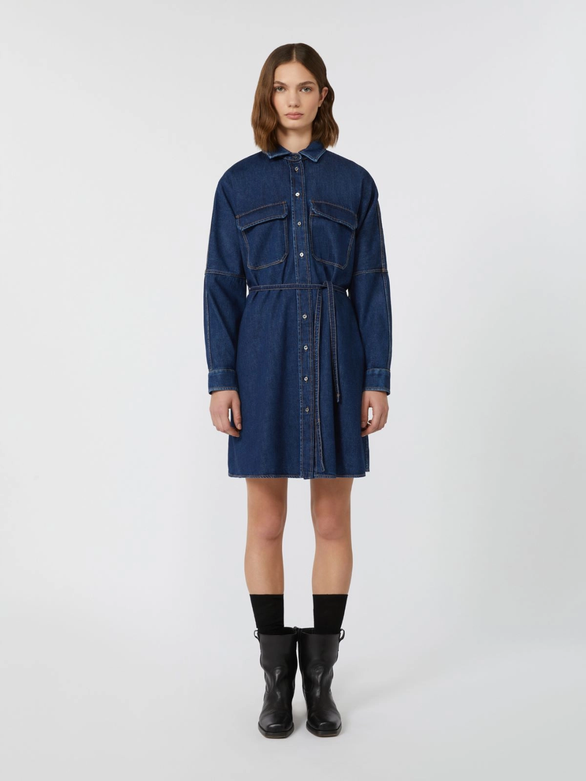 Elegantly Tailored Balenio Dress In Timeless Blue