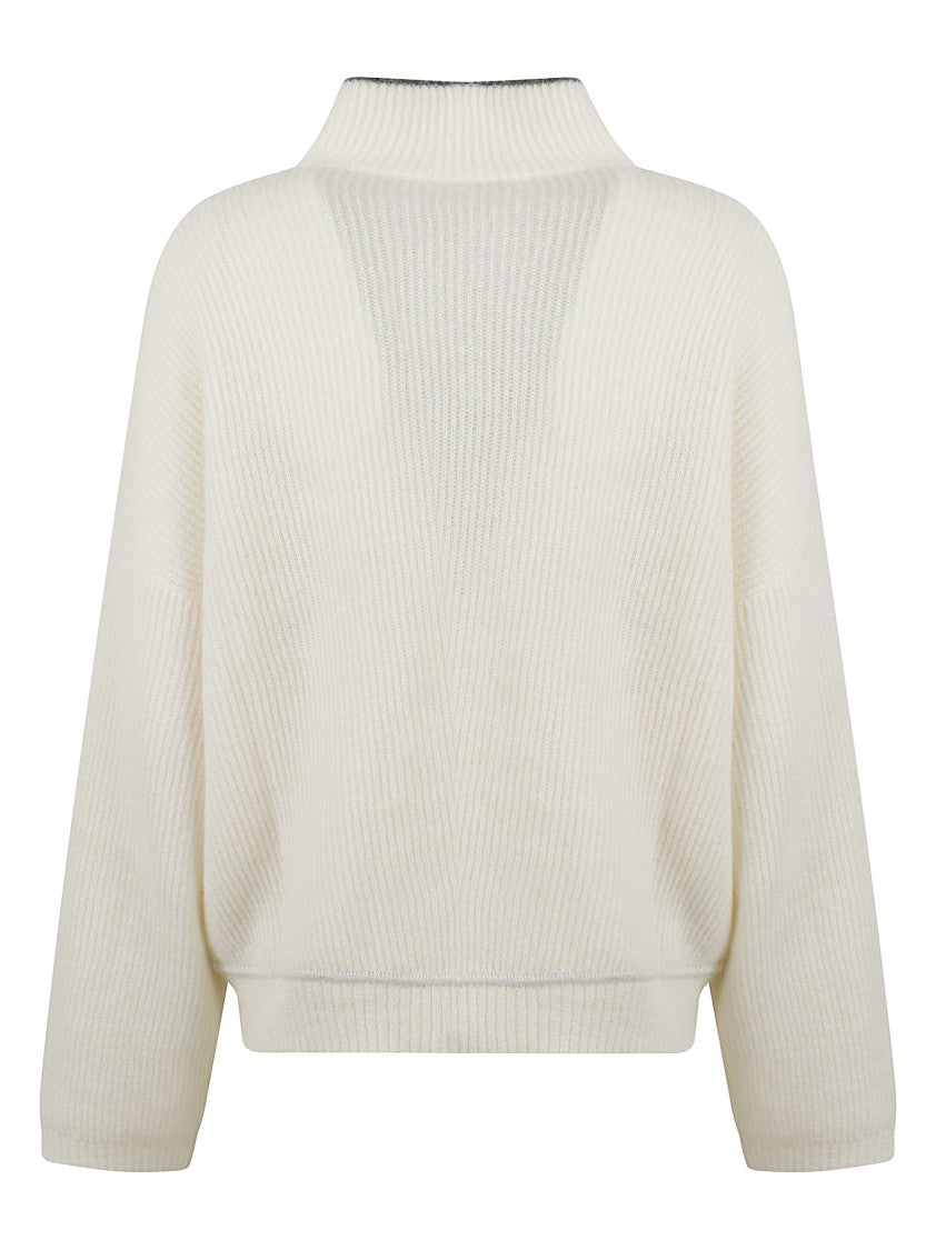 Relaxed High Neck Sweater With Drawstring Hem